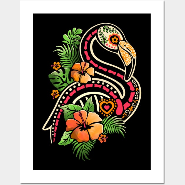 Flamingo tropical calavera Wall Art by NemiMakeit